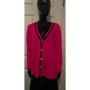Crown & Ivy Pink And Navy Cardigan Sweater with Gold Nautical Buttons Sz. L NEW!